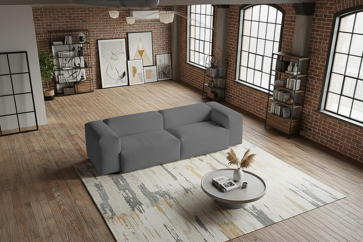 SOFA CELESTE Grau Cord - Schwarz/Grau, Kunststoff/Textil (302/72/114cm) - KAWOLA