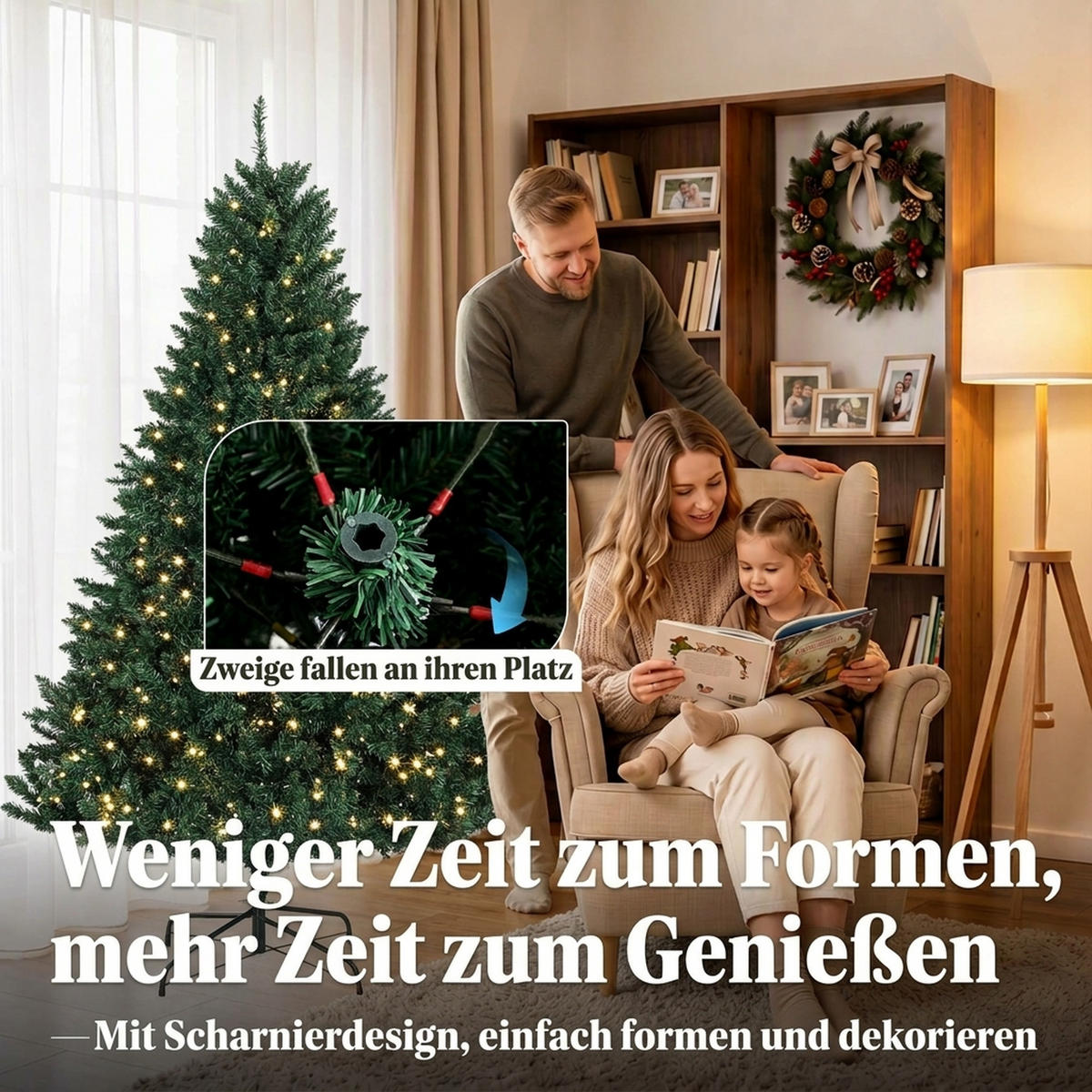 KÜNSTLICHER Weihnachtsbaum, 180 cm Christbaum mit 1494 Spitzen, 550 LED-Leuchte - Grün, Kunststoff (180cm) - HOMCOM
