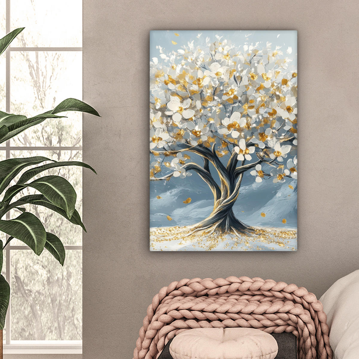 LEINWANDBILD Baum - Winter - Baum des Lebens - Modern - Gold 40x60 cm - Goldfarben, Textil (40/60cm) - MuchoWow