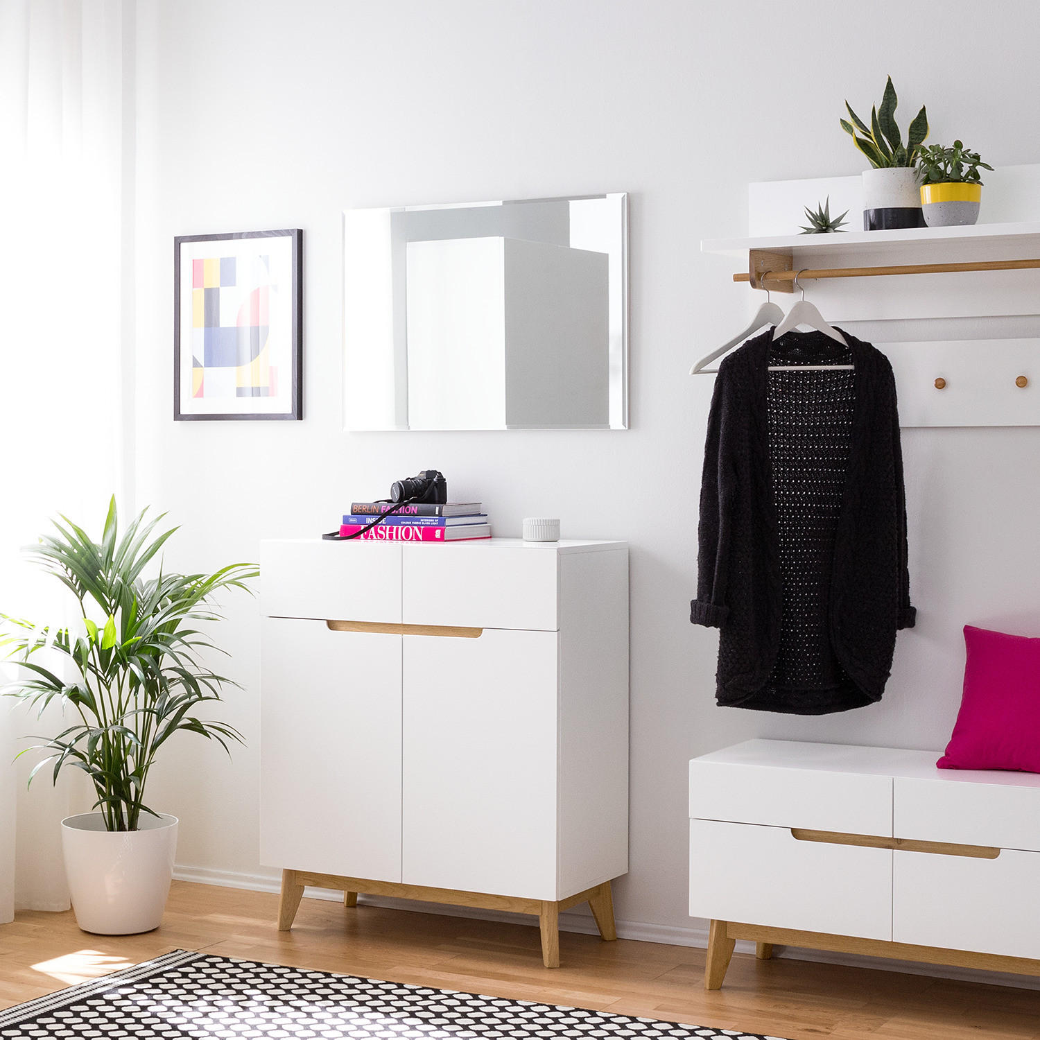 SCHUHKOMMODE - Weiß / Eiche - Weiß, Holzwerkstoff (85/101/40cm) - home24