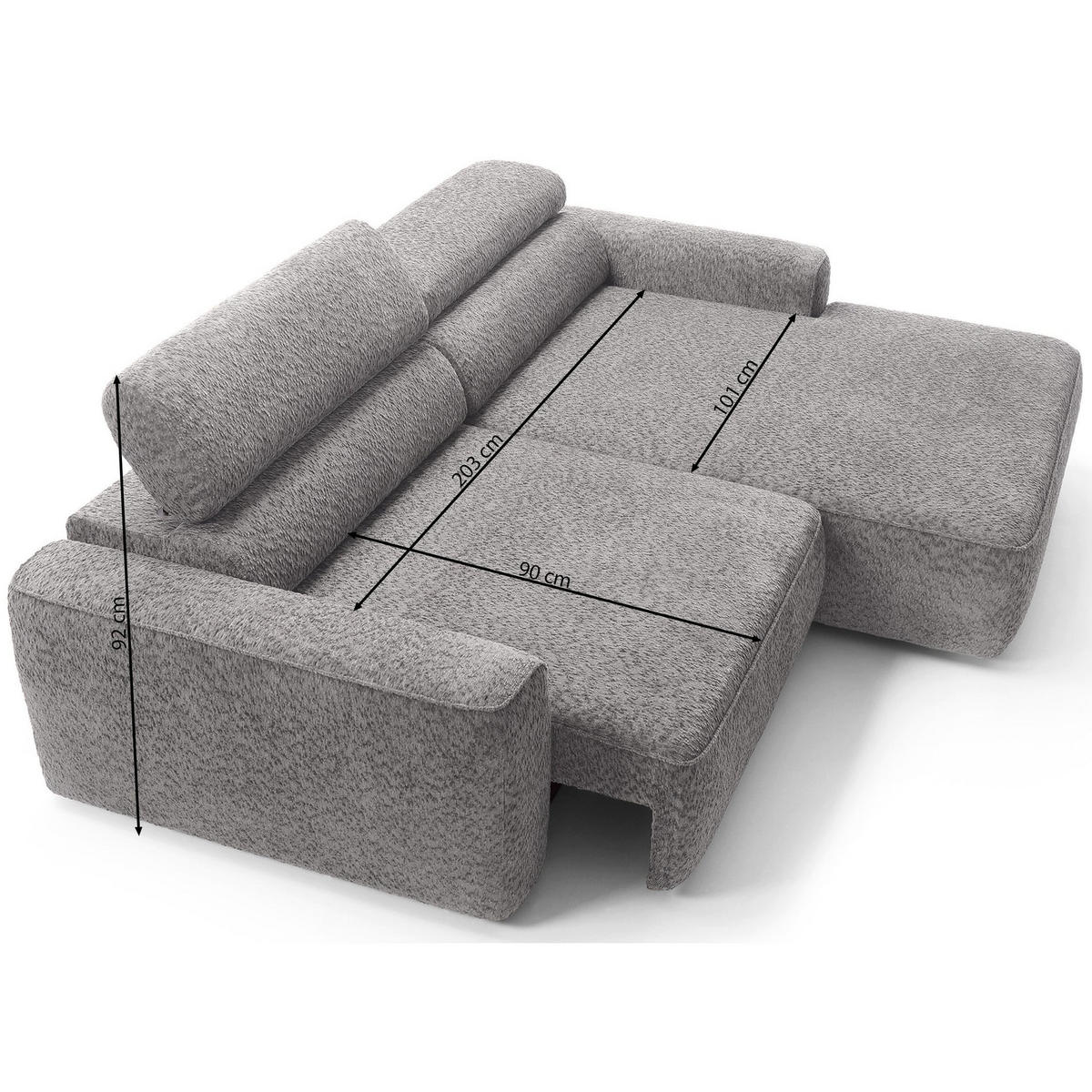 ECKSOFA Fando mit Schlaffunktion, L-Form, 4-Sitzer 252 cm, rechts Flechtstoff Hellgrau - Hellgrau/Schwarz, Holz/Kunststoff (182/252cm) - Selsey