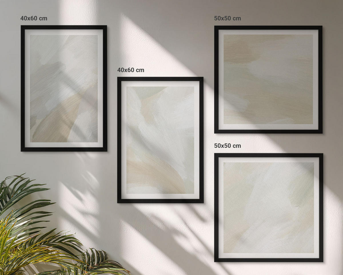WANDBILDER 4er-Set - 50x50 cm & 40x60 cm Schwarzer Rahmen - Abstrakte Pinselmalerei auf Leinwand - Schwarz, Kunststoff (50/50cm) - ArtPrintCave
