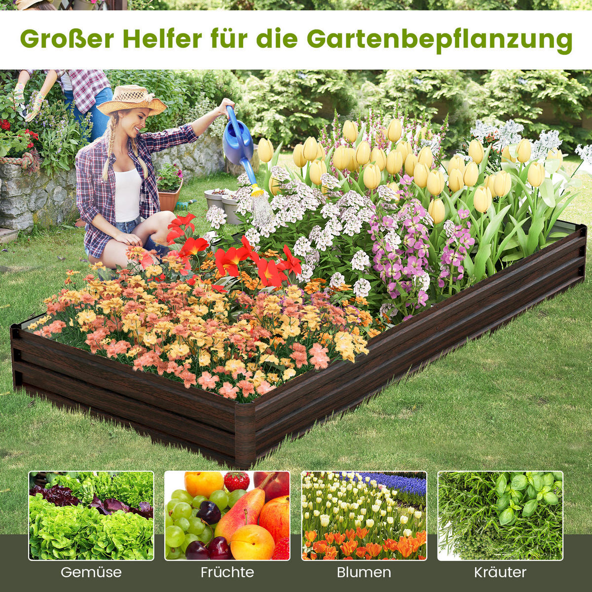 HOCHBEET Braun - Braun, Metall (120/30/240cm) - COSTWAY