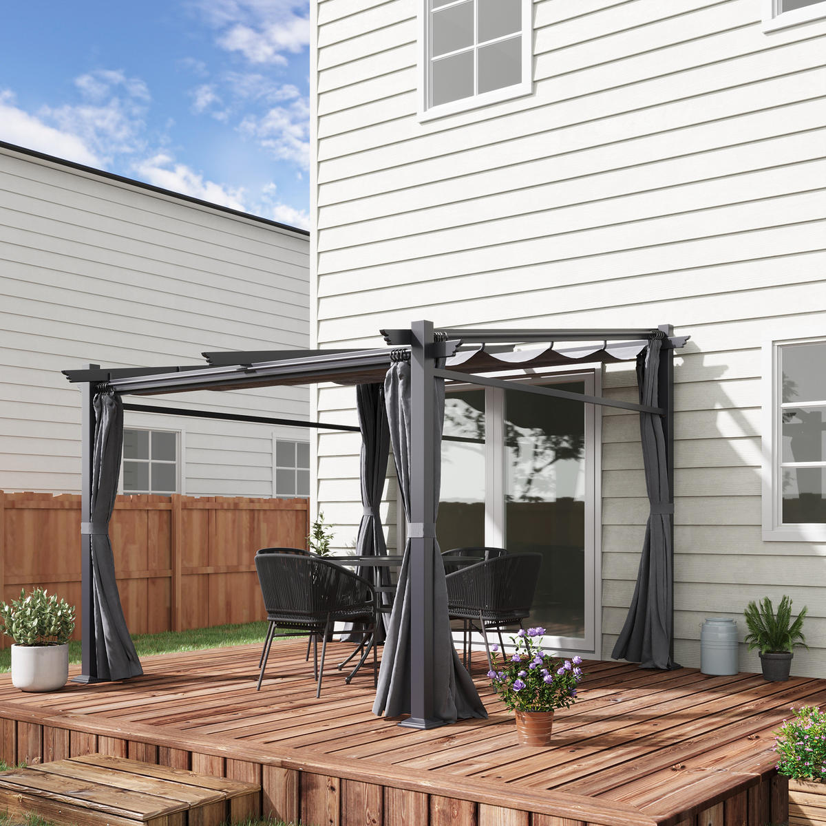 PERGOLA, inklusive Befestigungsmaterial, ausziehbares Dach, 2.,97 m x 2,95 m x 2,3 m, Dunkelgrau - Dunkelgrau, Metall (297/230/295cm)