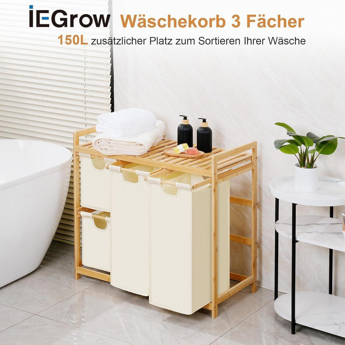 WÄSCHEKORB mit Ablage Bambus Beige 77 cm - Creme, Naturmaterialien (81/77/41.5cm)