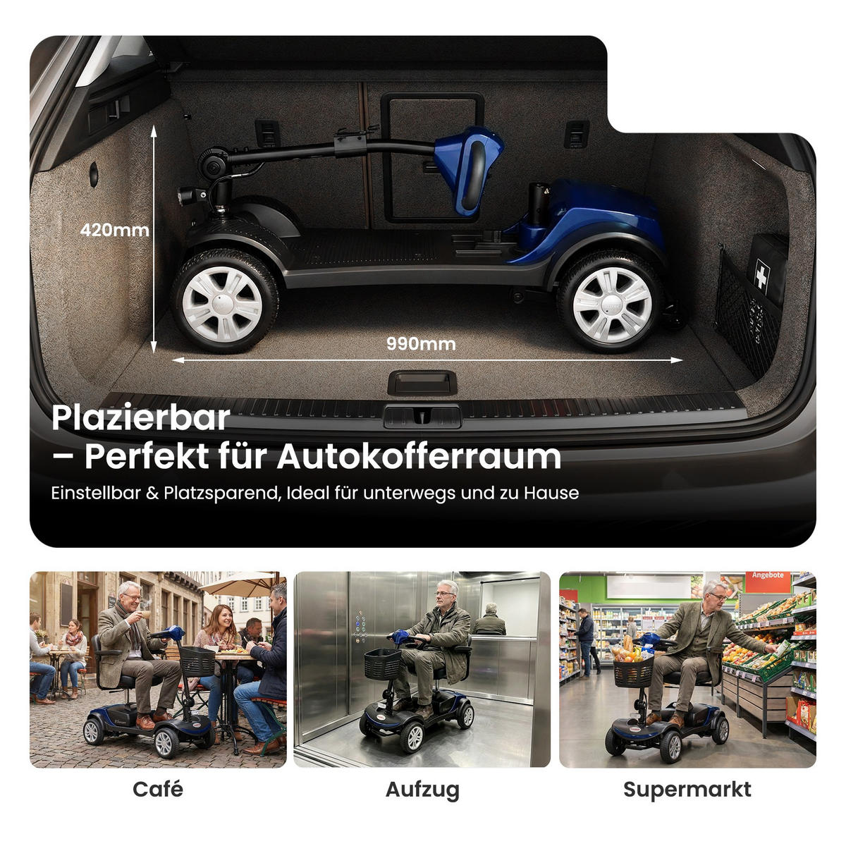 ELEKTROMOBIL faltbar Seniorenmobil,15-25 km,12Ah 4-Rad-Scooter,Blau - Blau, Metall (50/94.5/99cm) - LVHOM