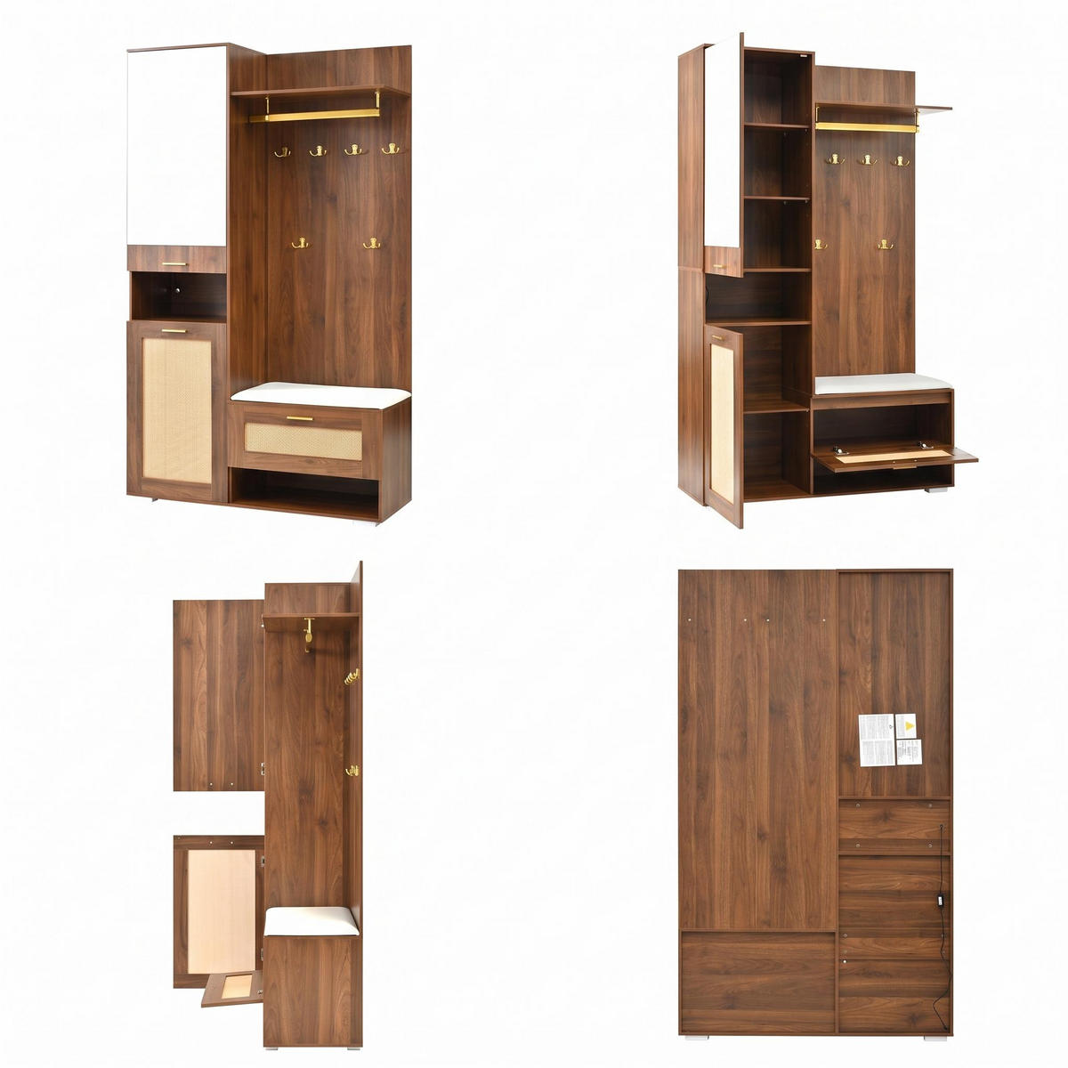 FLUR-SET mit Spiegel, Schuhschrank, Wandgarderobe, LED-Beleuchtung - Multicolor, Holz (38/190/110cm) - Meubles Cosy