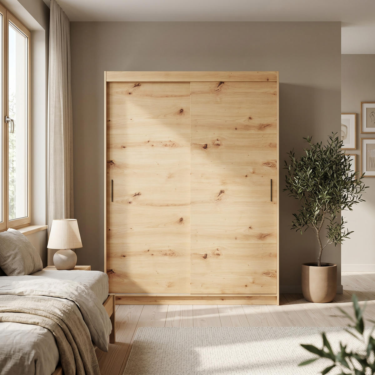 SCHWEBETÜRENSCHRANK TELA 180/205/60cm 2-türig Eiche Artisan - Eiche Artisan, Holzwerkstoff (180/205/60cm) - MASSENO