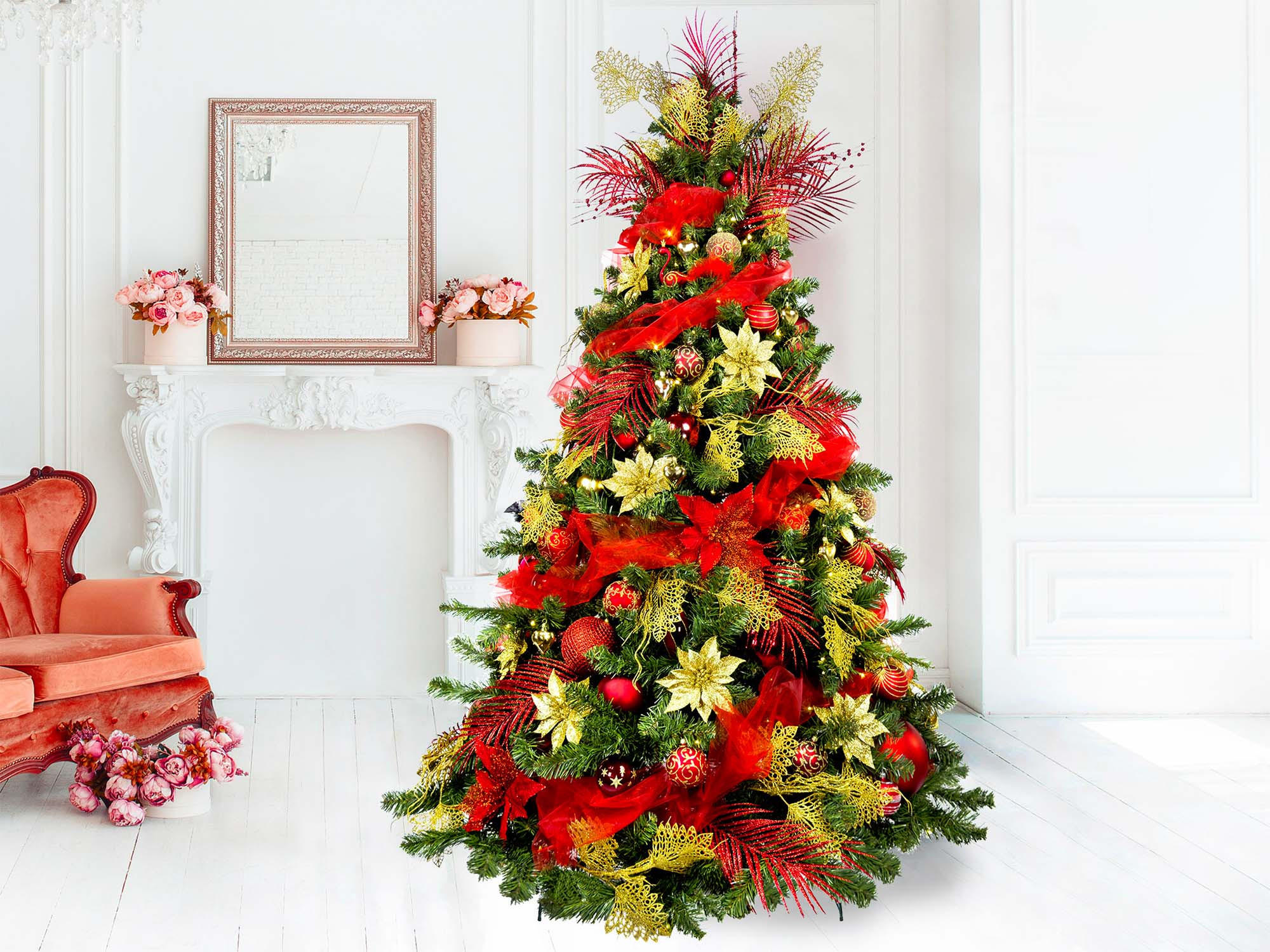 LAALU WEIHNACHTSBAUM geschmückt künstlich mit 152 Ornamenten PREMIUM CAESAR 180 cm Baum mit Ständer und Weihnachtsornamenten - Rot/Grün, Kunststoff (180cm) - LAALU
