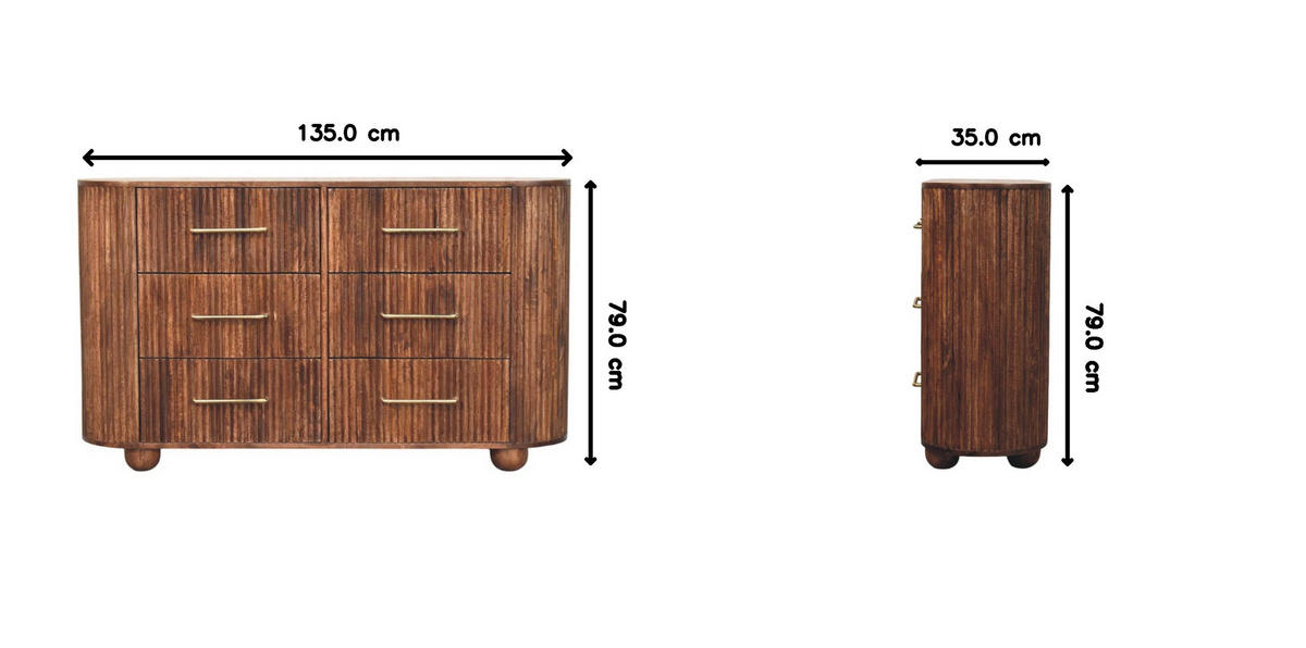 KOMMODE mit Roasted-Almond-Finish, 6 Schubladen, T-Bar-Griffe, geröstetes Braun - Goldfarben/Braun, Holz/Metall (135/79/35cm) - Artisan Furniture