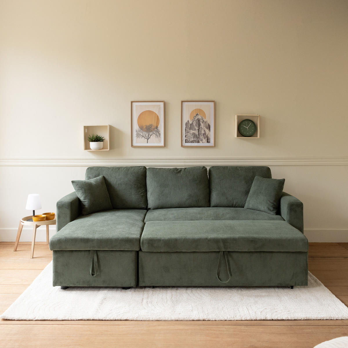 ECKSOFA CLARK Grün 3 Plätze - Grün, Textil (225/146cm) - Happy Garden