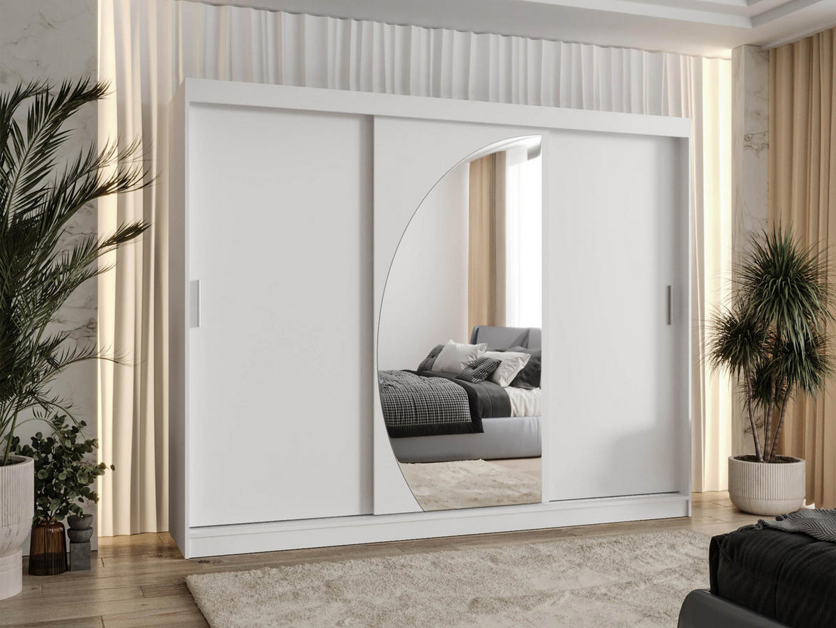 SCHWEBETÜRENSCHRANK Wika 250 cm mit Schubladen - Silberfarben/Weiß, Holzwerkstoff/Kunststoff (250/200/62cm) - MIRJAN24