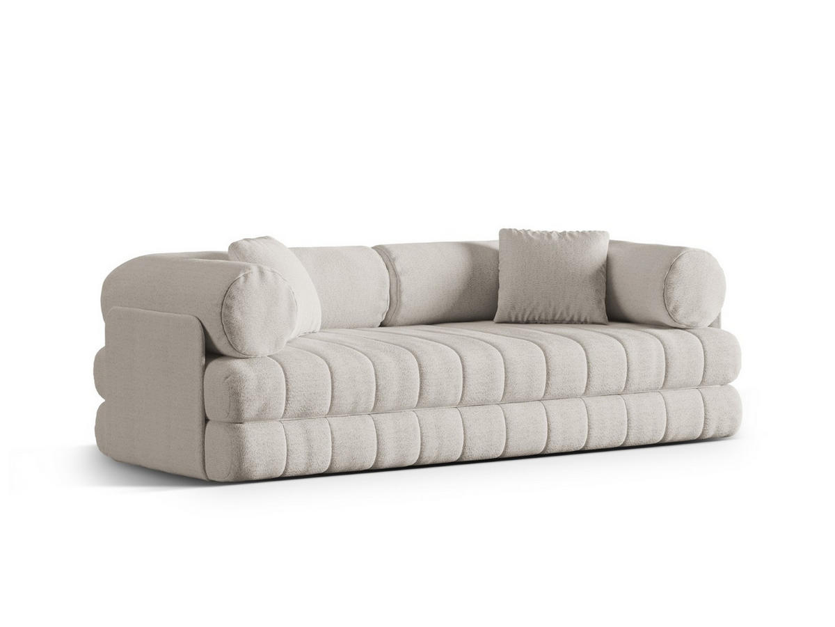 AUSKLAPPBARES-SOFA Kemi aus Boucle leichtes beige 3 Sitzplätze - Creme, Textil (95/70/206cm) - Cosmopolitan Design