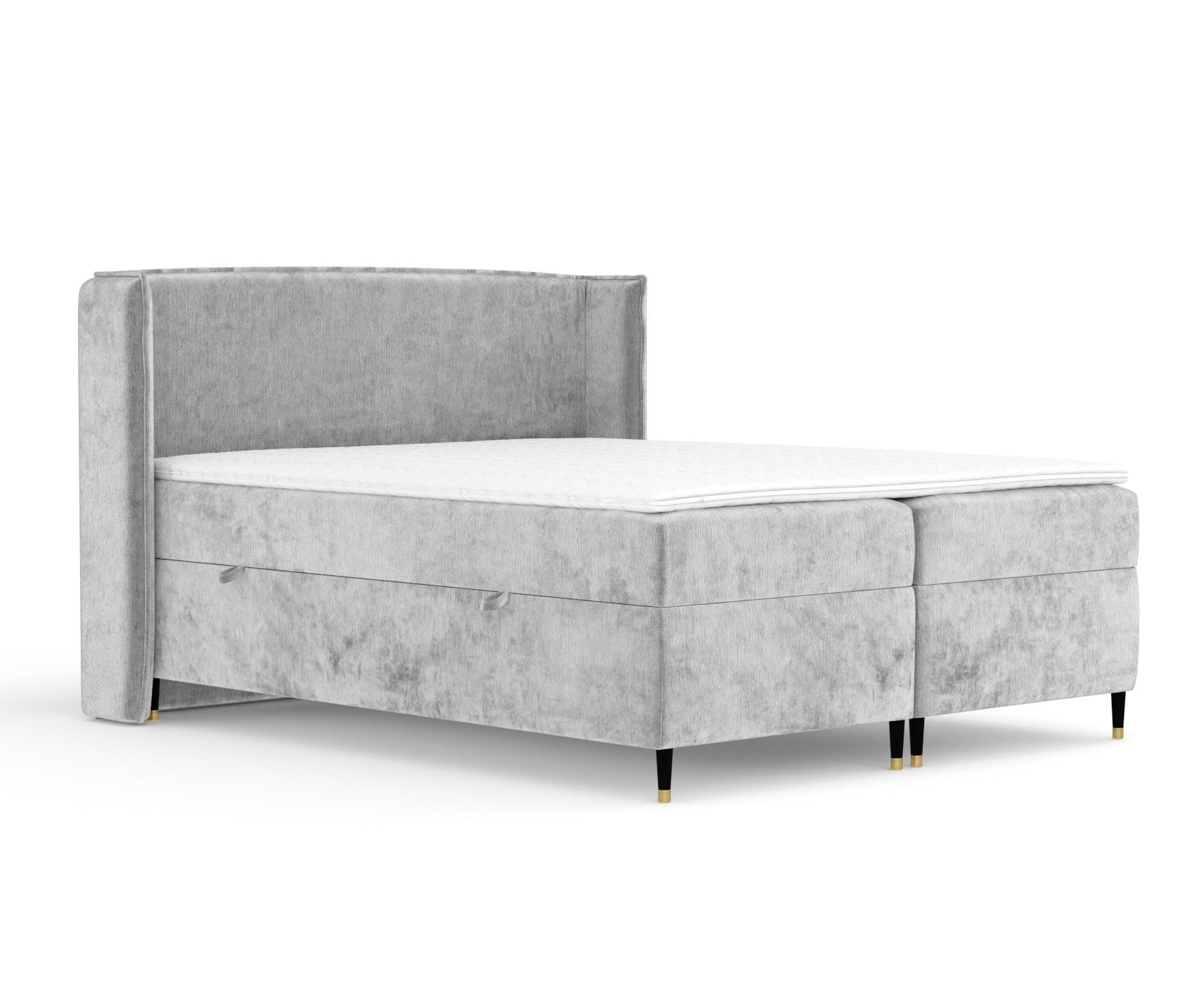 BOXSPRINGBETT Segni Hellgrau 200/200 cm mit Matratze und Topper - Schwarz/Grau, Holz/Holzwerkstoff (200/200cm) - Maison de Reve