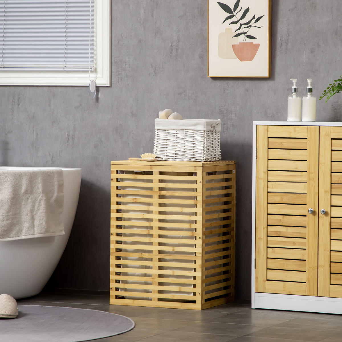 WÄSCHEKORB aus Bambus mit 63 L Wäschesammler, Naturholz - Naturfarben, Holzwerkstoff (44/62.5/37cm) - HOMCOM