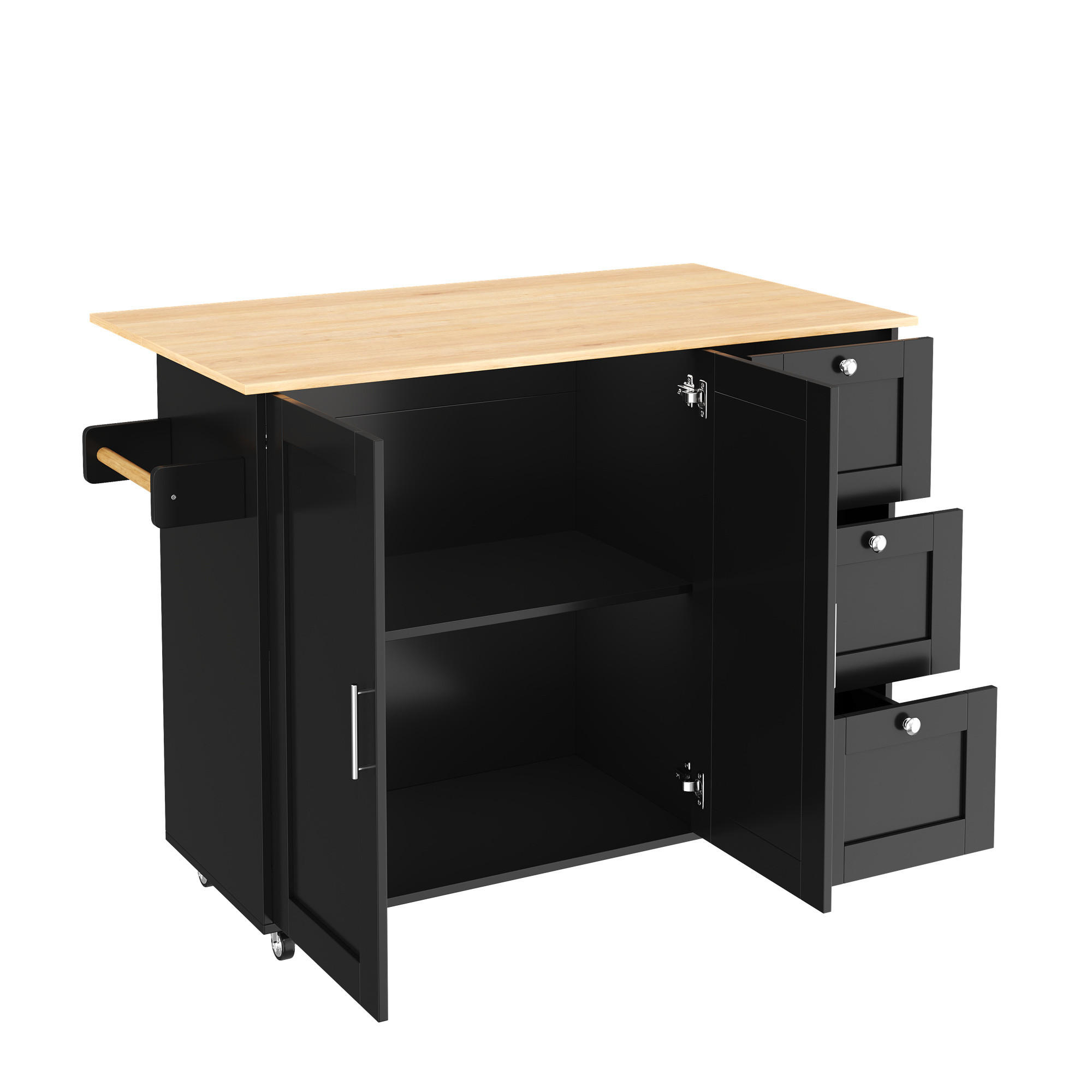 KÜCHENINSEL Schwarz aus MDF mit klappbarer Eichen-Arbeitsplatte 135 × 44 × 90 cm - Schwarz, Holzwerkstoff (135/90/70cm) - Luhomfu