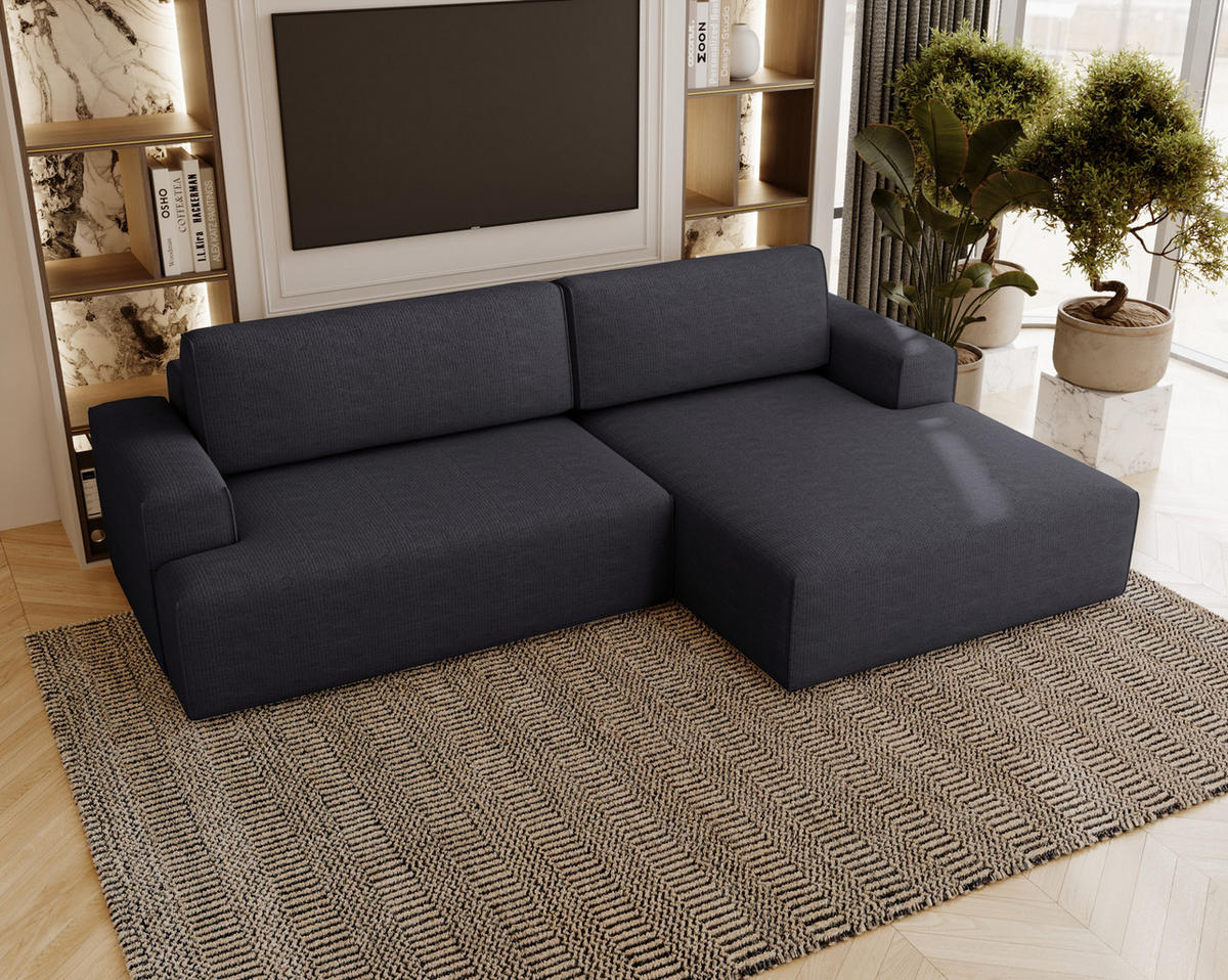 ECKSOFA L-Form 270 cm Boston mit Bettkasten, Schlaffunktion, Rechts, Schwarz - Schwarz, Holz (270/165cm) - Emporius