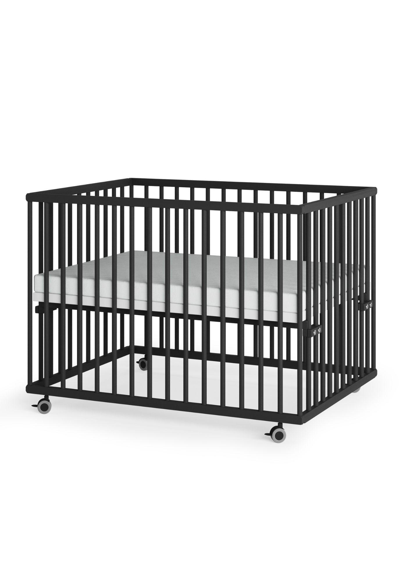 LAUFGITTER 75x100 cm mit Matratze Cloud Air, Schlupfsprossen & Lattenrost - Black Edition - Premium Kollektion - Schwarz, Holz (100/74/75cm) - Sämann – make a difference.
