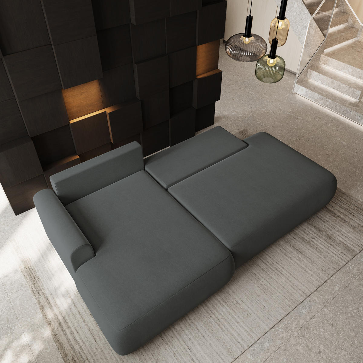 ECKSOFA NUVIRA CL L-S Grau Samtstoff mit Schlaffunktion - Grau, Holzwerkstoff/Textil (279/158cm) - MASSENO