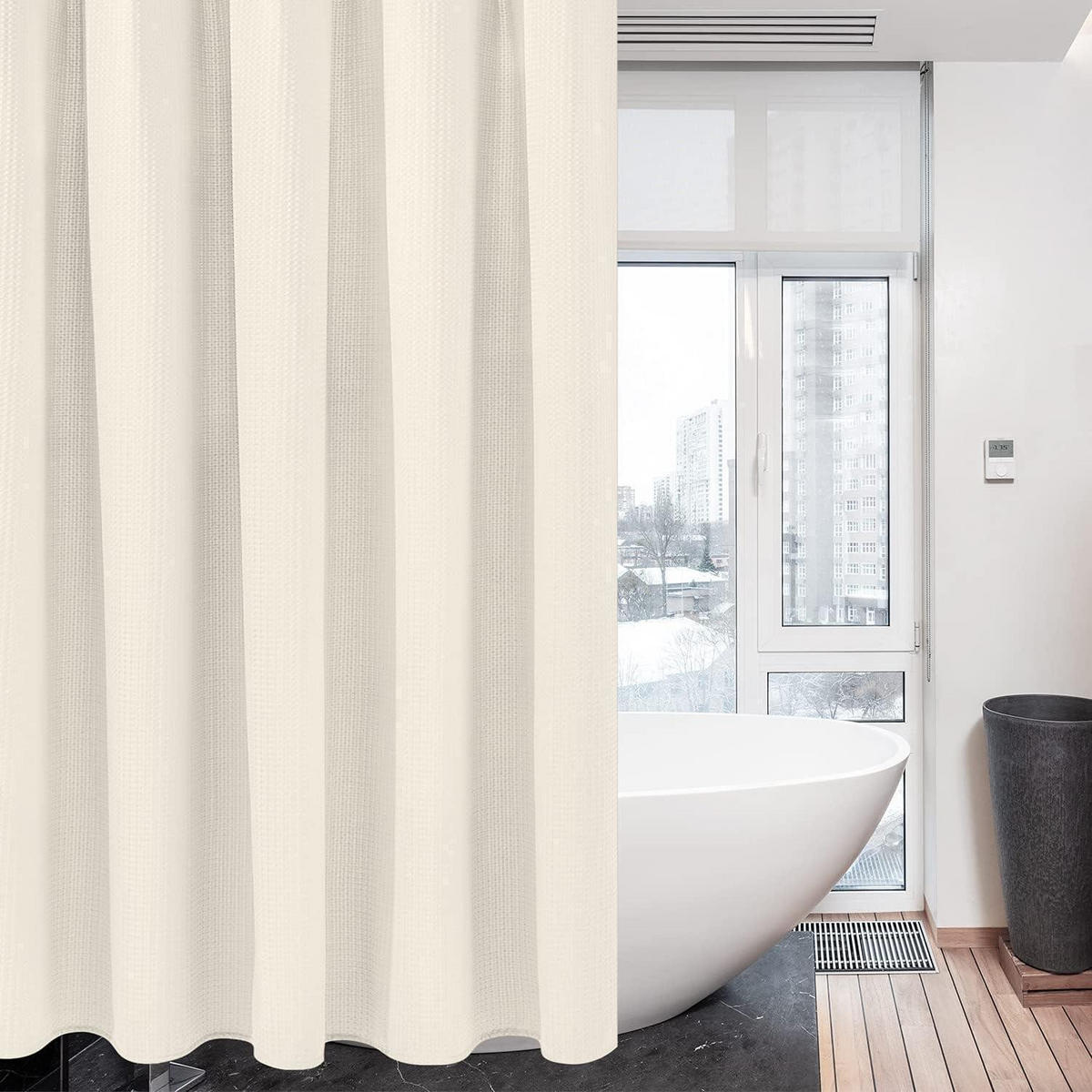 DUSCHVORHANG Waffelstoff Creme 182 x 214 cm - Creme, Textil (182.9/213.4cm)