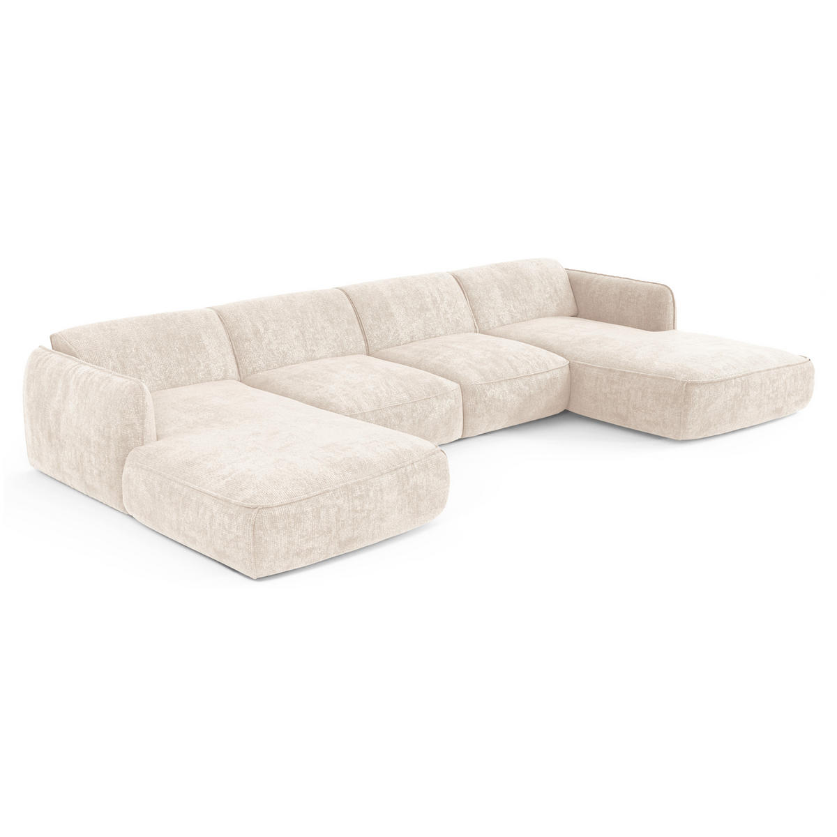 WOHNLANDSCHAFT Rastervelours Creme 346cm - Creme, Textil (346/76/166cm) - Sia Home