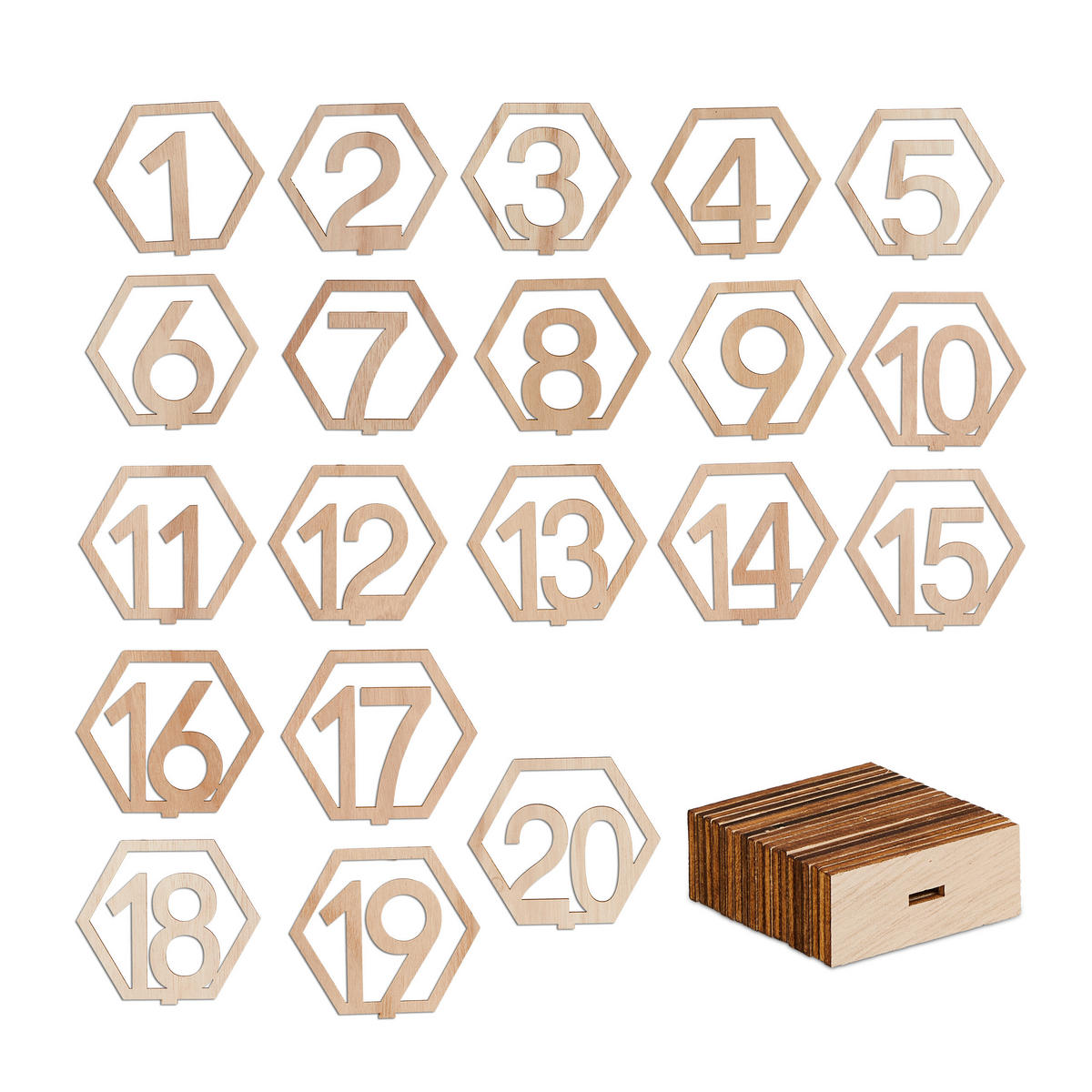 20XČÍSLÁ stolov - svetlohnedá, drevo (11/10/2.5cm) - Relaxdays