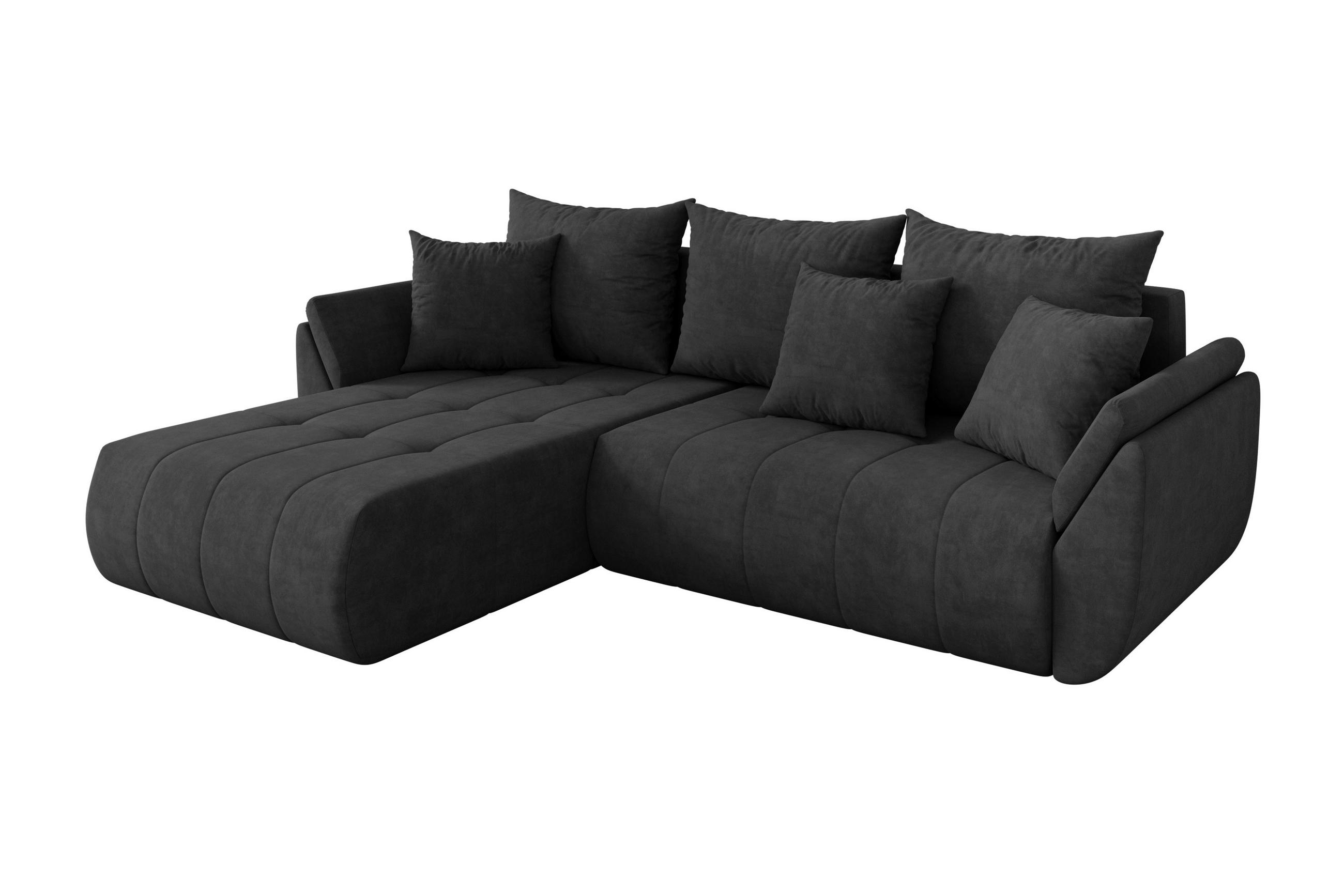 ROHOVÁ SEDAČKA s funkcí spaní, otoman vlevo TOKO-L 277x194x86 tmavě šedá velur - černá/antracitová, kompozitní dřevo/textil (277/194cm) - ALTDECOR