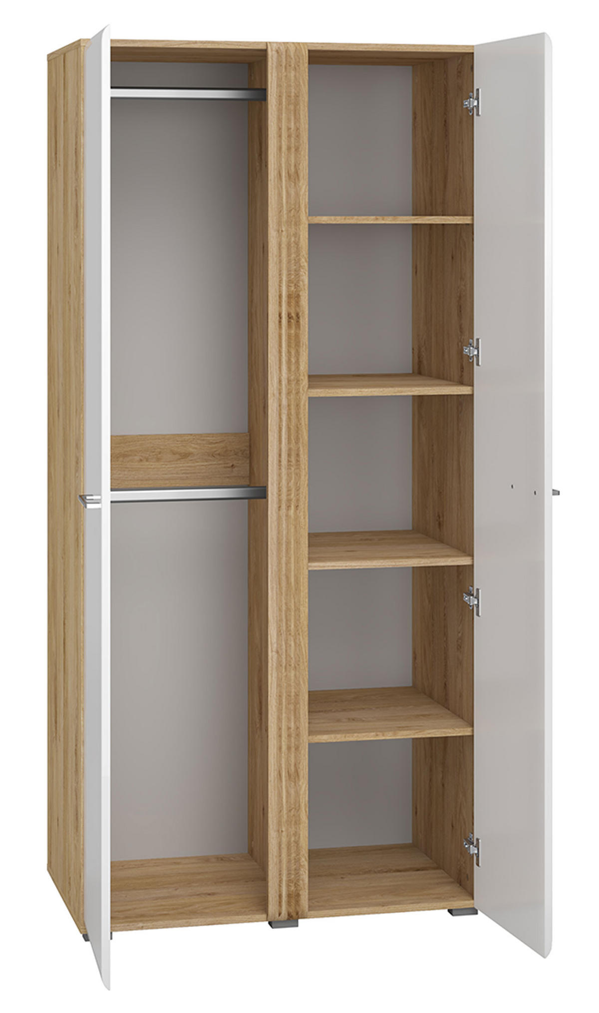 KLEIDERSCHRANK Adagio weiß hochglanz / Eiche castello 92 / 56 / 196cm - Weiß Hochglanz/Weiß, Holz/Holzwerkstoff (92/196/56cm) - Feldmann-Wohnen