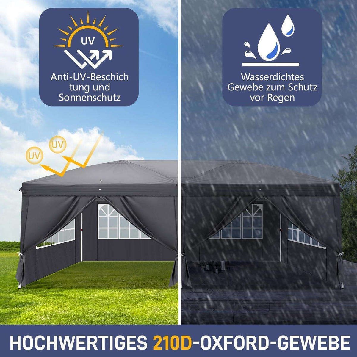 FALTPAVILLON 3 x 6 m Dunkelgrau mit 6 Seitenteilen - Anthrazit, Textil (300/268/600cm)