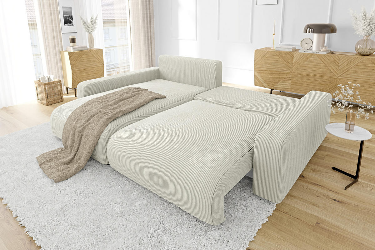 ECKSOFA Emma Beige Cord - Ottomane links - Beige, Textil (234/170cm) - S-Style Möbel