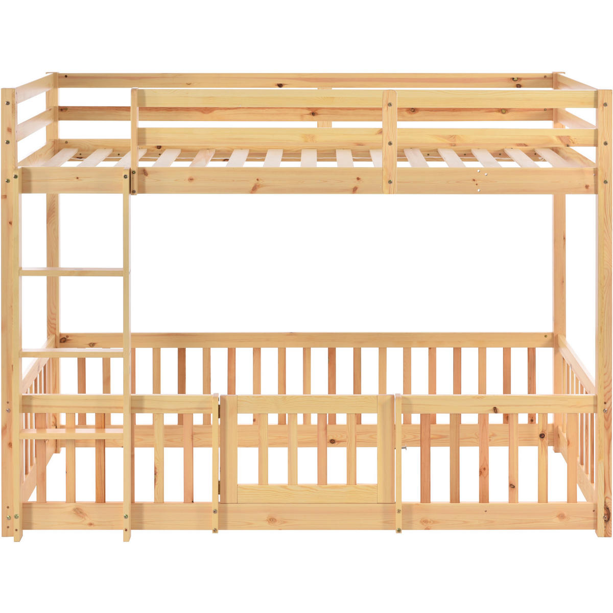 ETAGENBETT 90x200 cm, mit Schutzgeländer & rechtwinkliger Treppe, Massivholz, Natur - Naturfarben, Holz (90/200cm)