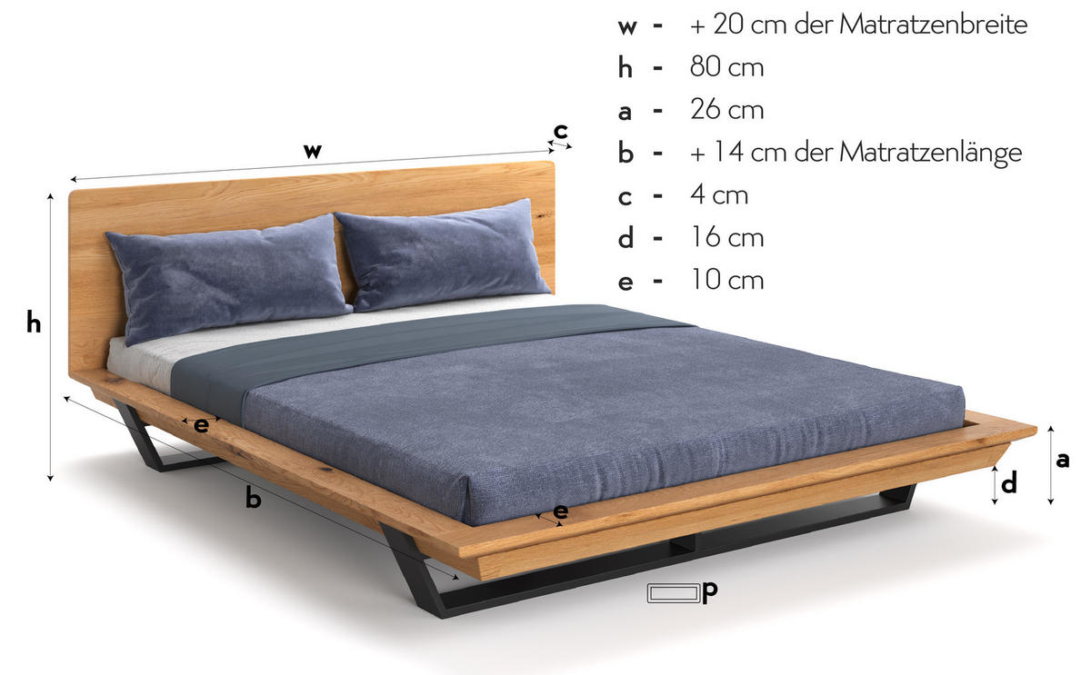 MASSIVHOLZBETT Nova Slim aus Eiche 200x220 cm - Eichefarben/Schwarz, Holz/Metall (200/220cm) - Danzz