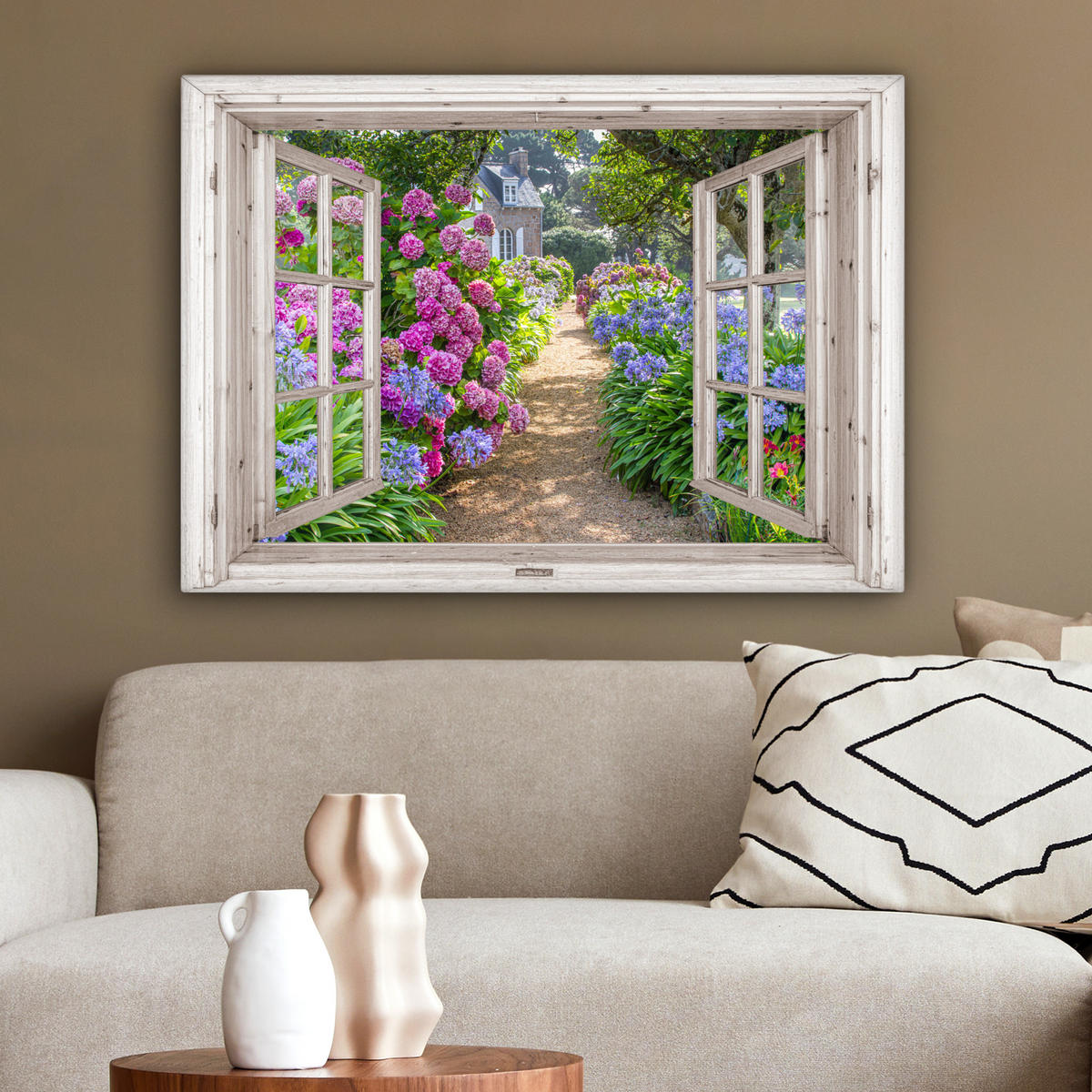 LEINWANDBILD Hortensie - Durchsichtig - Blumen - Sommer - Lila - Weg Wandbilder 80x60 cm - Lila, Textil (80/60cm) - MuchoWow