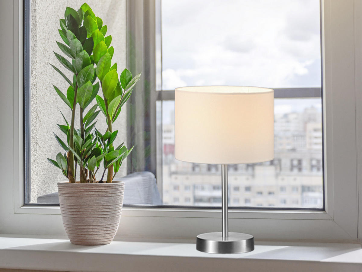 LED-TISCHLAMPE Stoffschirm Weiß, dimmbar, Höhe 32cm - Weiß, Textil (20/20/32cm) - meineWunschleuchte