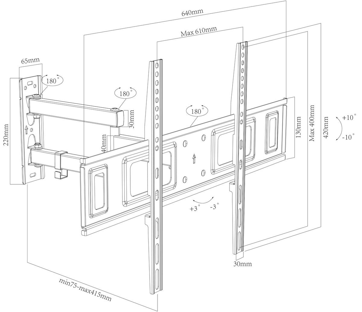 TV-WANDHALTER Schwarz - Schwarz, Holzwerkstoff (42/64/8cm) - ebuy24