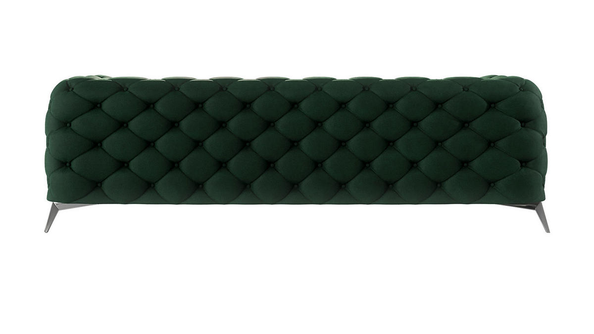 CHESTERFIELD-SOFA 3-Sitzer Laura Flasche Grün Samt - Smaragdgrün/Silberfarben, Holz/Textil (243/75/100cm) - S-Style Möbel