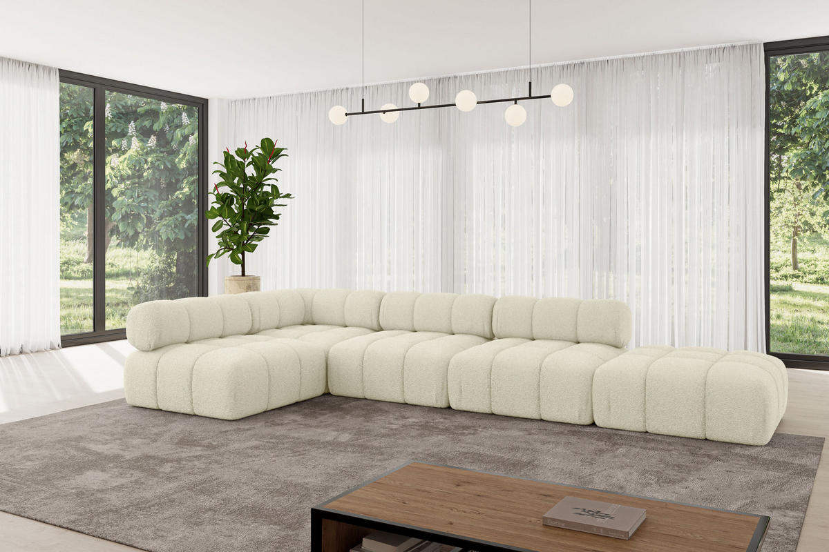 ECKSOFA modulares Sofa Favio-L2 - 380x190x70 cm Beige Bouclé - Beige, Holzwerkstoff/Textil (380/190cm) - ALTDECOR