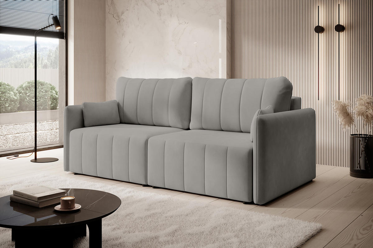 SCHLAFSOFA Pierra Hellgrau hydrophober Samt - Hellgrau/Schwarz, Kunststoff/Textil (215/100/112cm) - Selsey