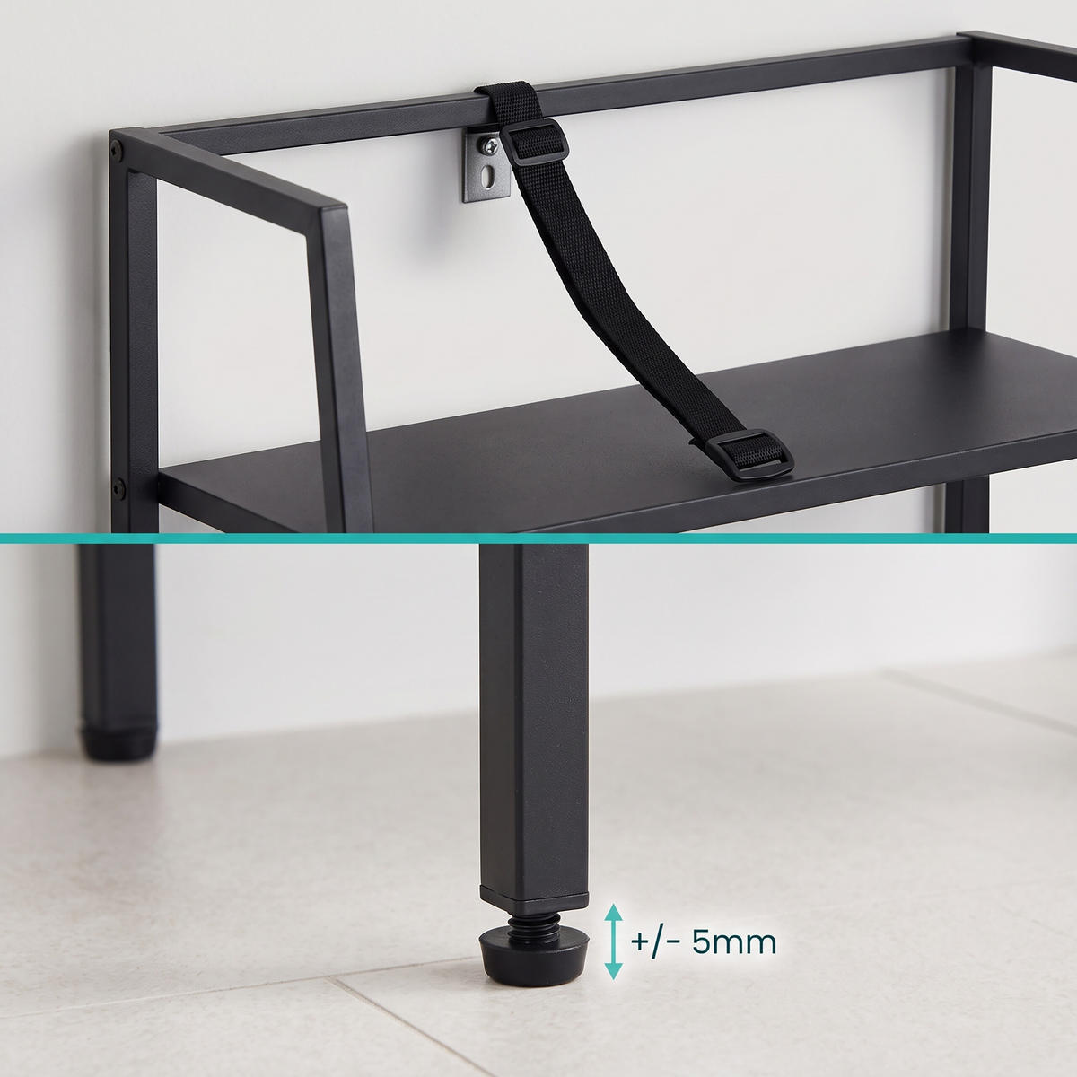 WASCHMASCHINENREGAL Schwarz 3 Ablagen MDF Metall - Schwarz, Holzwerkstoff/Metall (65/157/28cm) - Relaxdays