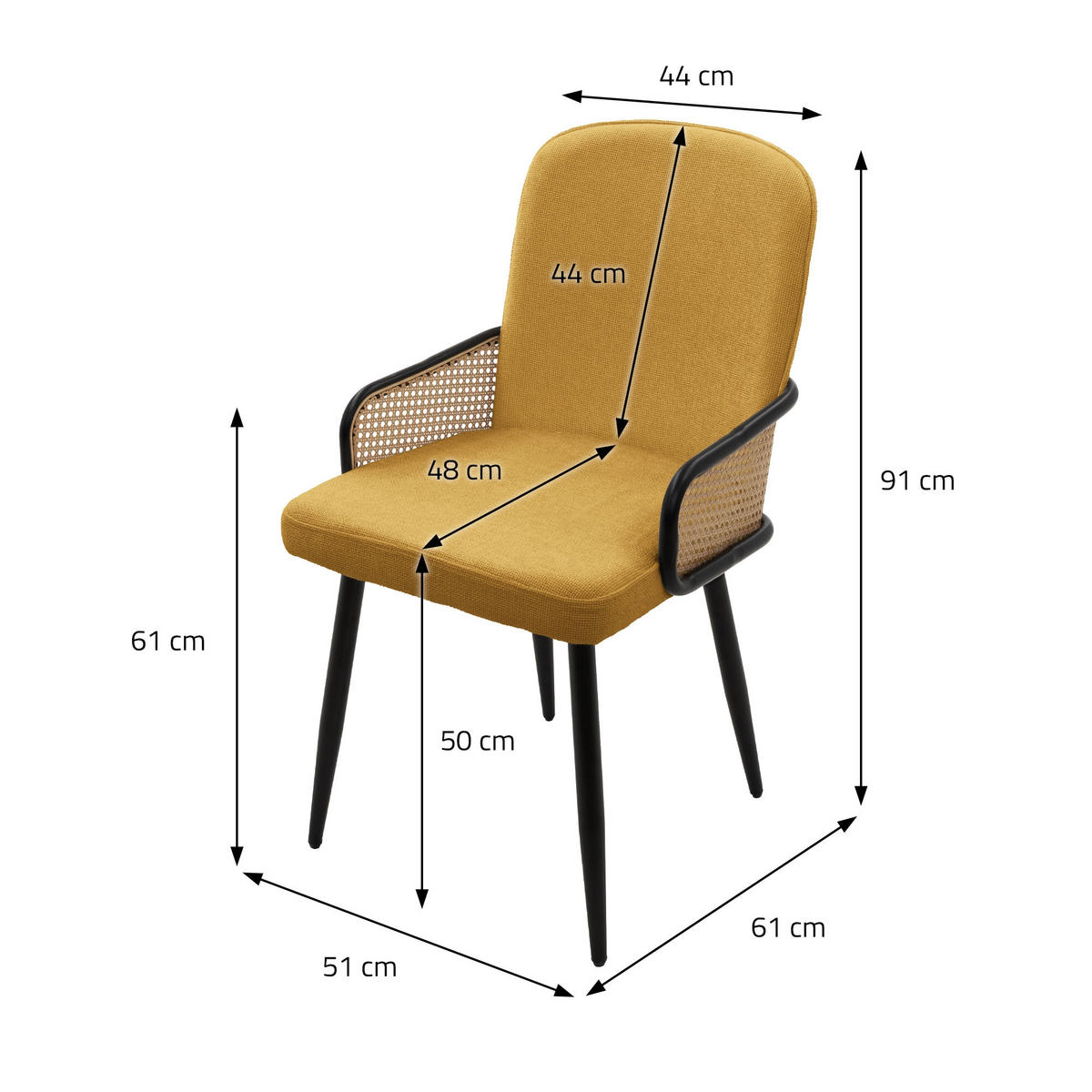 ESSZIMMERSTÜHLE 6er Set Senf mit Stoffbezug Rattan Optik - Gelb/Schwarz, Naturmaterialien/Textil (51/91/61cm) - ML-DESIGN