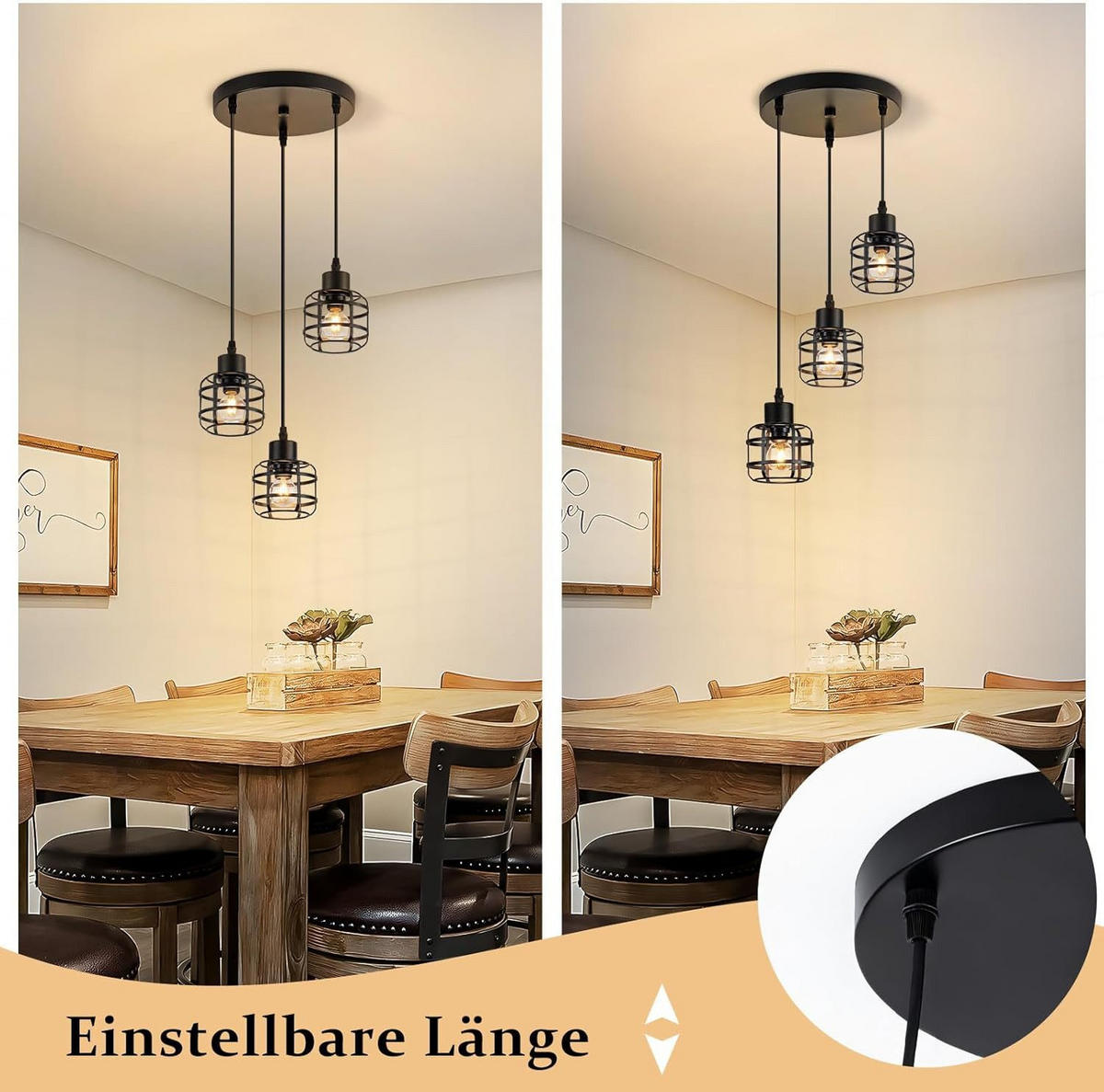 PENDELLEUCHTE BARNETT Ⅲ 24/24/140 cm - Schwarz, Metall (24/24/140cm) - Nettlife