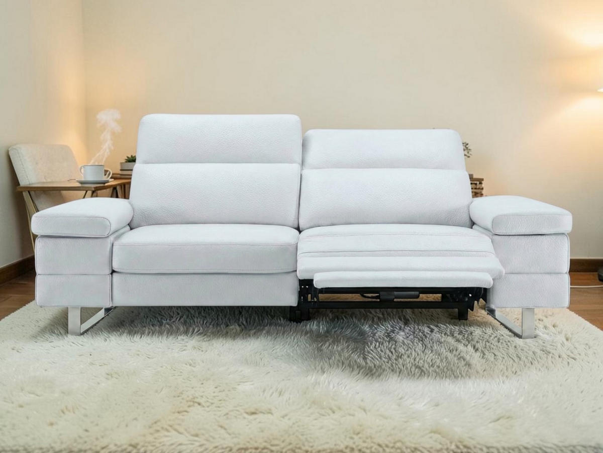 3-SITZER Sofa Virage Echtleder mit 1 x Relaxfunktion Weiß - Weiß, Leder/Metall (212/75/109cm)