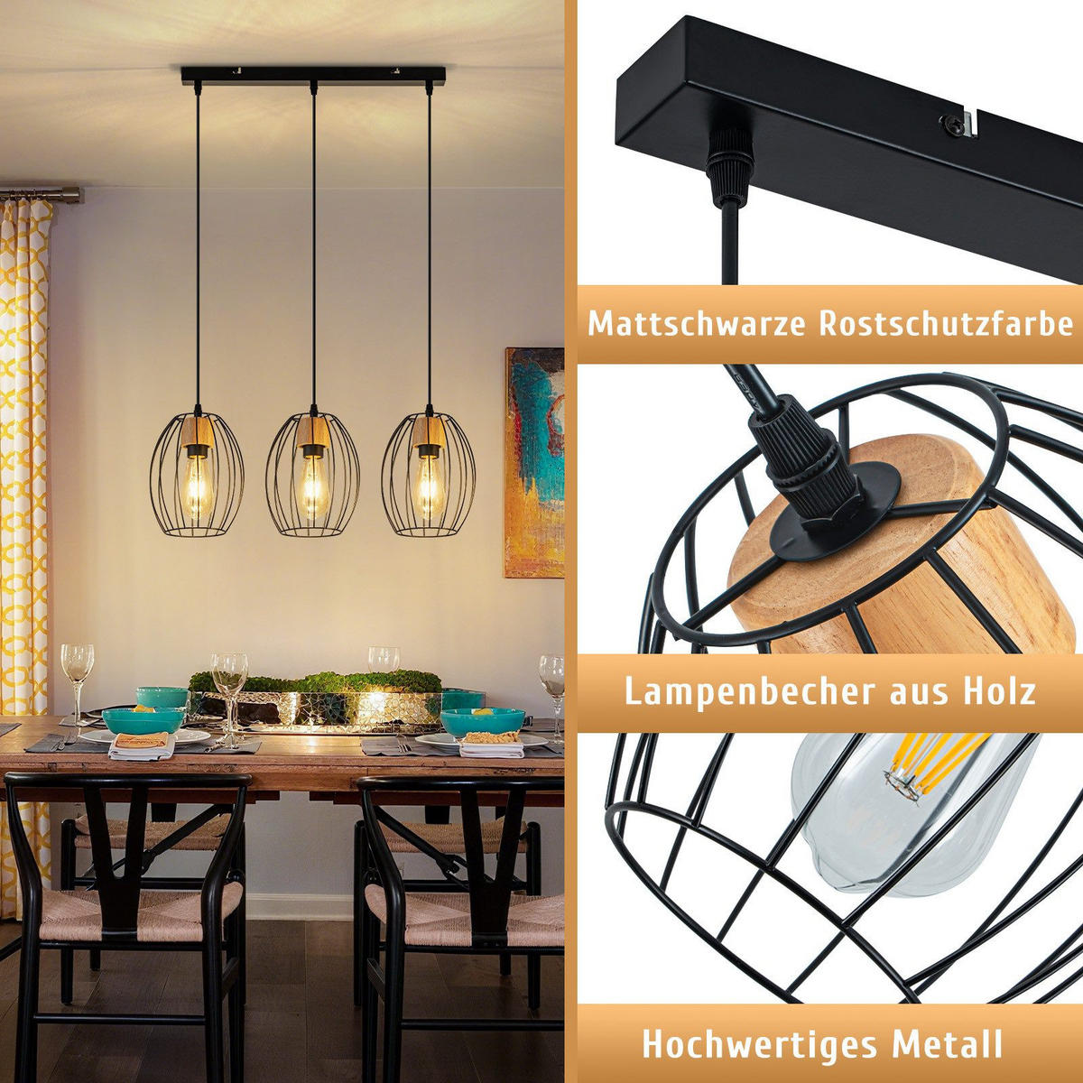 PENDELLEUCHTE BENNETT Ⅲ 50/17/147 cm - Schwarz, Metall (50/17/147cm) - Nettlife