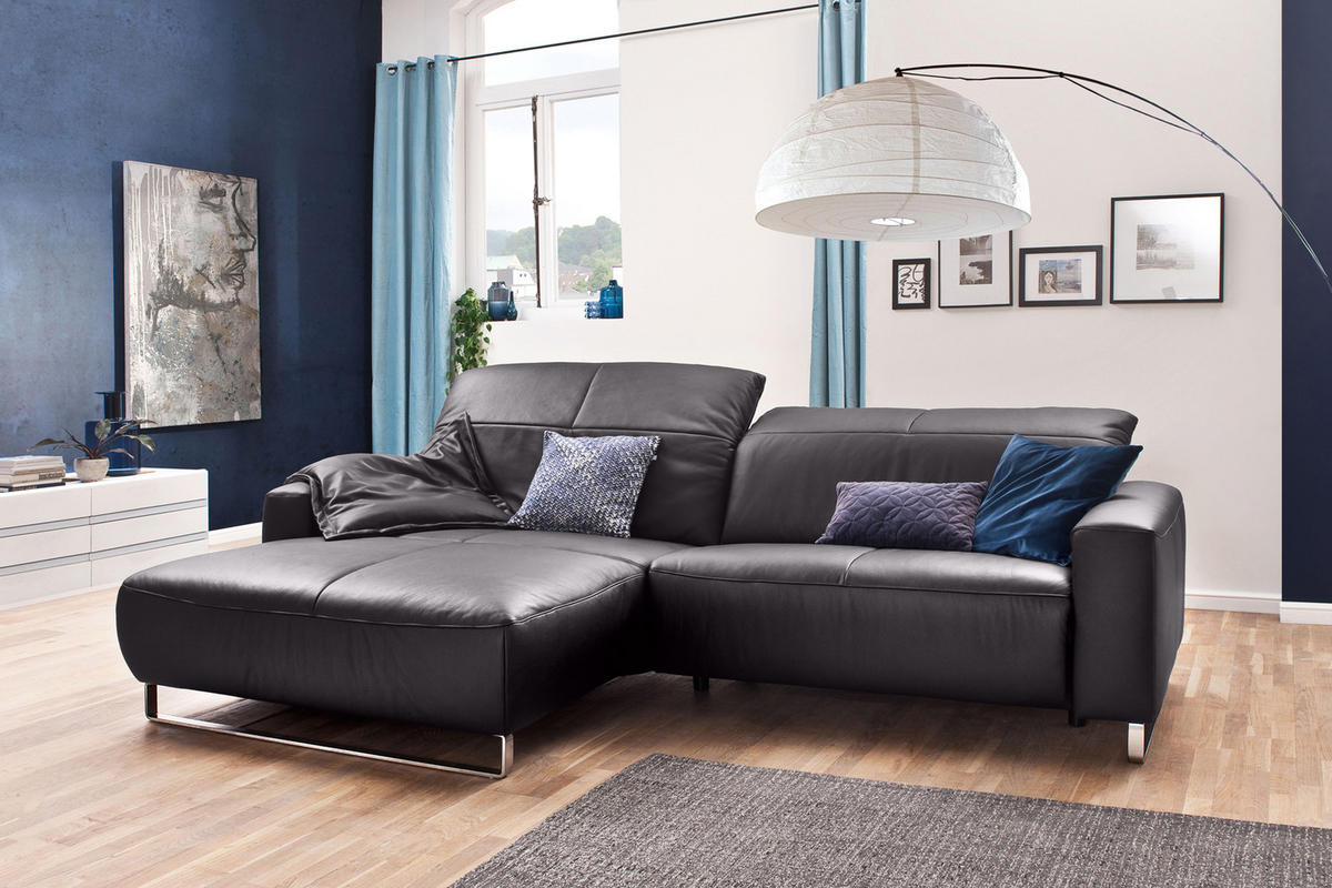 ECKSOFA MIT SITZTIEFENVERSTELLUNG YORK Taupe Leder - Taupe/Silberfarben, Leder (284/180cm) - KAWOLA