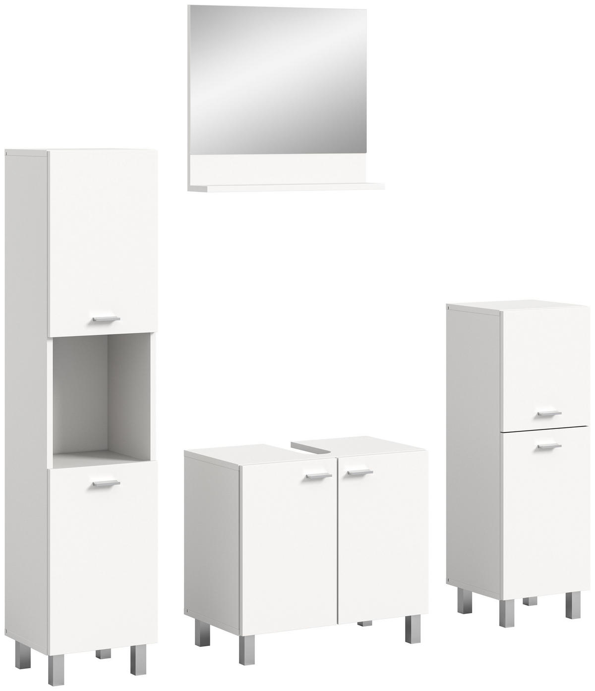 BADKOMBINATION 4tlg. Boston/Tampa Bad in weiß Nachbildung - modernes Design - B/H/T: 137x186x33 cm - Weiß, Holzwerkstoff (137/186/33cm)