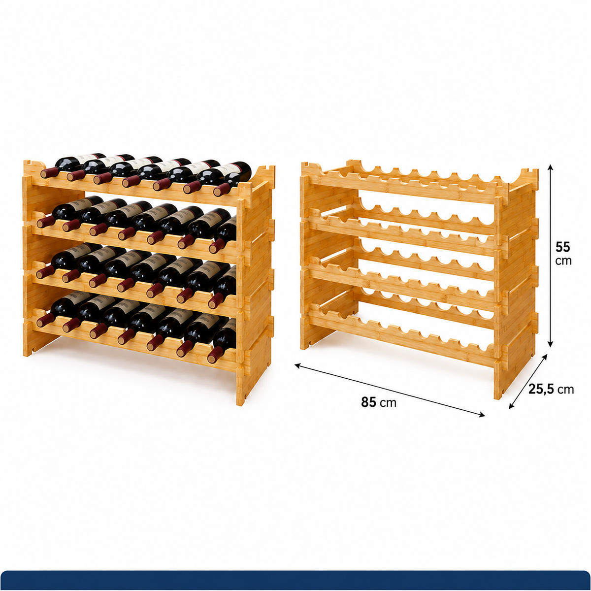 RAFT PENTRU VIN Natural bambus suprapozabil 36 sticle - maro deschis, lemn (85/55/25.5cm) - Relaxdays