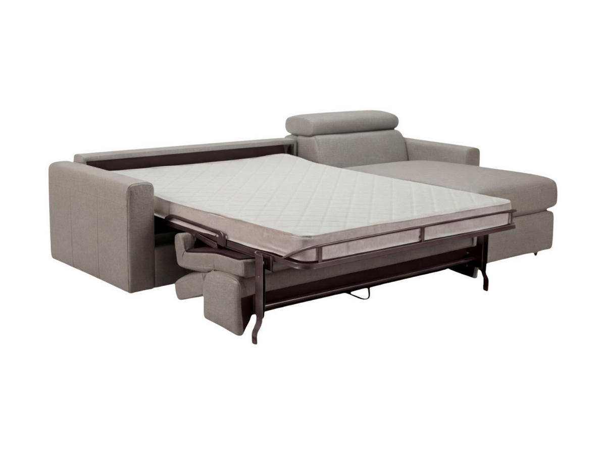 ECKSOFA Morris Echtleder mit Bettfunktion Perlgrau - Hellgrau, Leder/Metall (223/170cm)