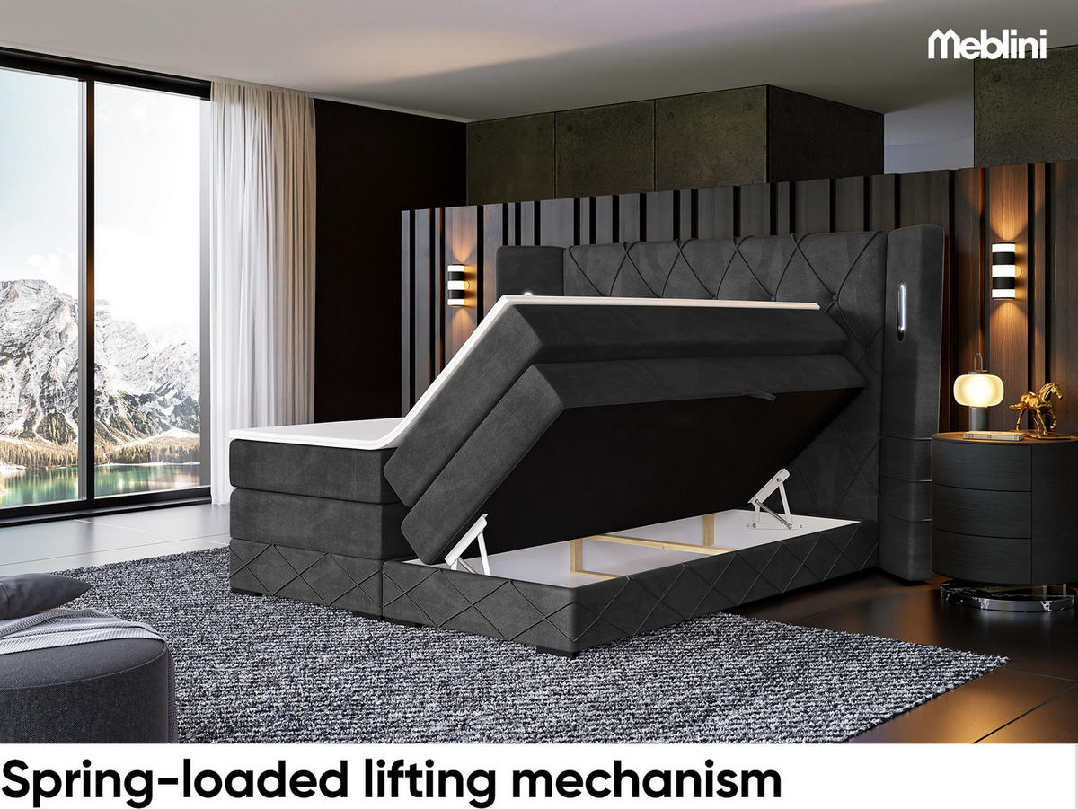 BOXSPRINGBETT Manuel - Schwarz/Rosa, Holzwerkstoff/Textil (120/200cm) - Meblini