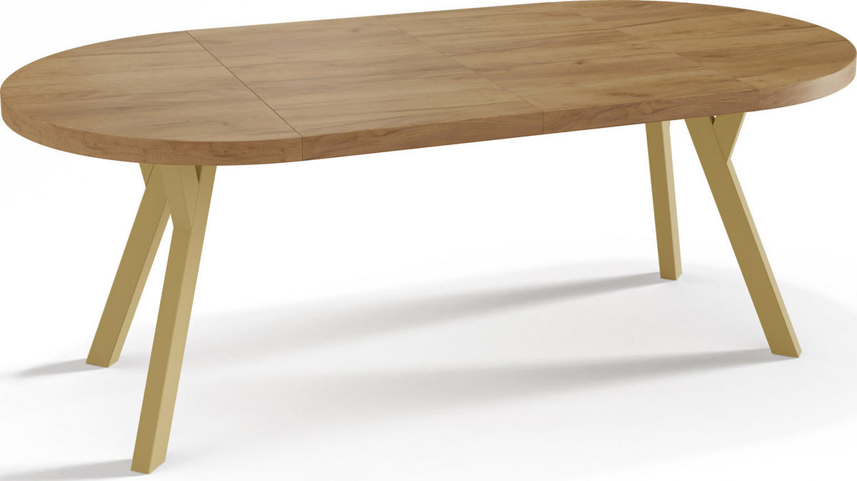 ESSTISCH Mateo runder ausziehbarer, Wotan Eiche 100-200/100/76 cm - Eiche Wotan/Goldfarben, Holz/Holzwerkstoff (100/100/76cm) - WFL GROUP