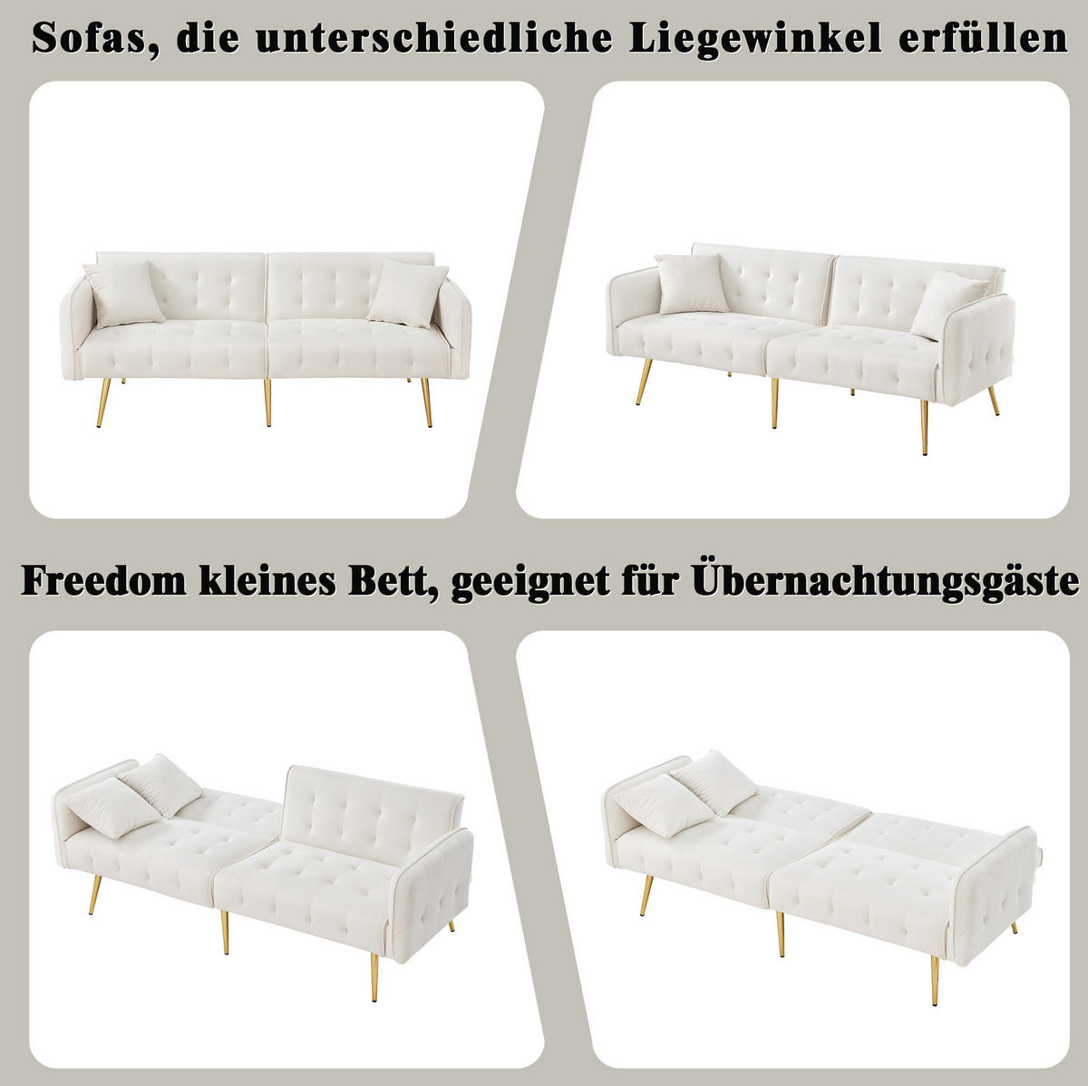 SOFABETT Samt mit verstellbarer Rückenlehne und Armlehnen Antikweiß 178/82/70 cm - Weiß, Textil (82/70/178cm) - Redom